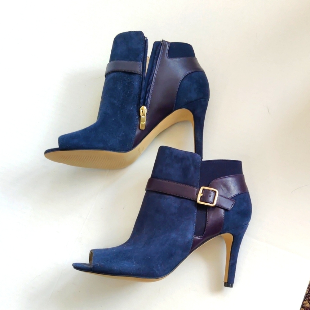 Marc Fisher “Shimmee” Blue Suede Peep Toe Ankle Boots – Size 8.5M (NWOT)